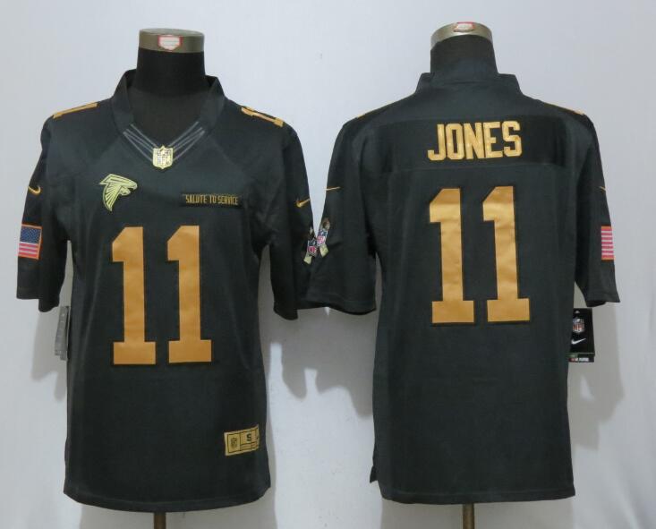 New Nike Atlanta Falcons #11 Jones Gold Anthracite Salute To Service Limited Jersey